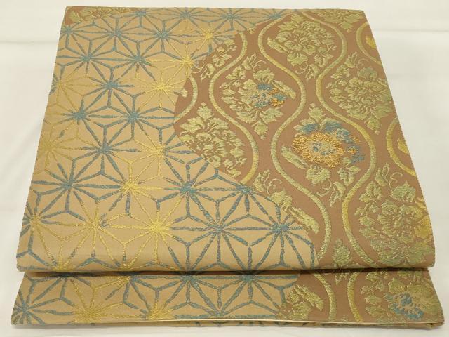 平和屋着物◎六通柄袋帯 立涌花文 金糸 正絹 逸品 AABG5910ou