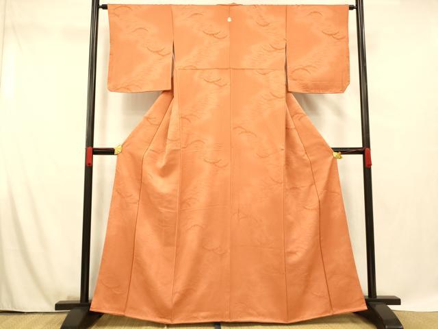 平和屋着物■上質な色無地 雪芝地紋 黄丹色 正絹 逸品 未使用 AABG5929fw