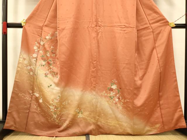 平和屋着物■訪問着 草花扇子文 暈し染め 金彩 正絹 逸品 AABG5933fw