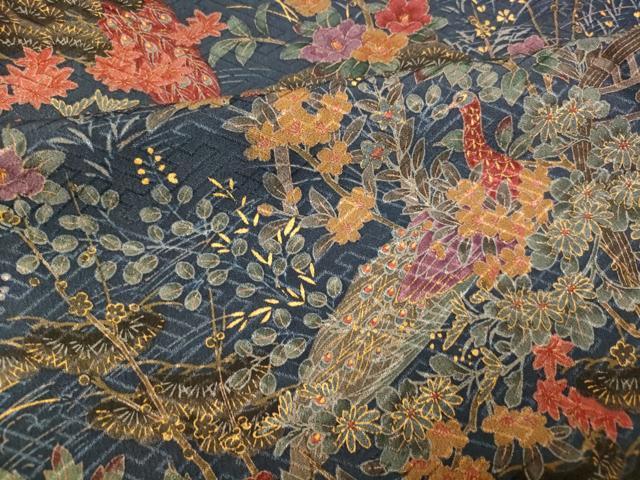 平和屋着物■上質な小紋 孔雀草花文 金彩 正絹 逸品 AABG5965fw