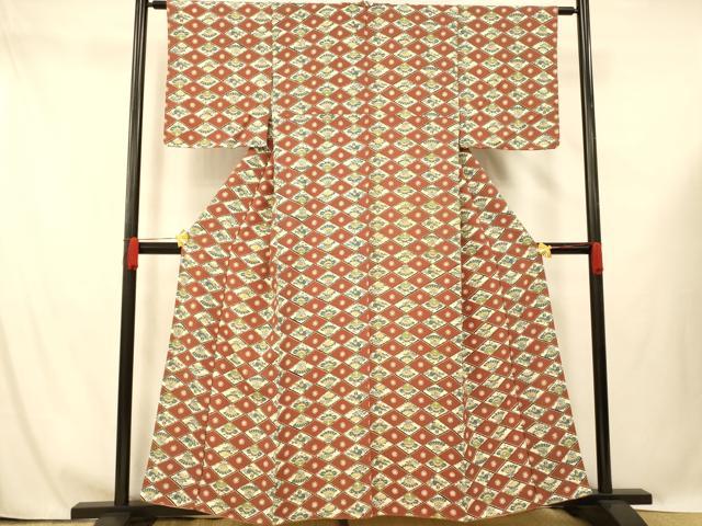 平和屋着物■上質な小紋 型染め 梅松菱文 正絹 逸品 AABG5992fw