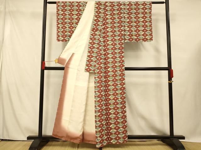 平和屋着物■上質な小紋 型染め 梅松菱文 正絹 逸品 AABG5992fw
