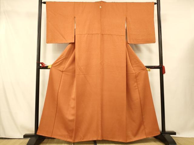 平和屋着物■上質な色無地 舞花地紋 黄茶色 正絹 逸品 AABG5994fw