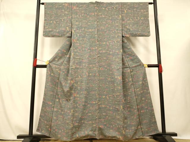 平和屋着物■上質な小紋 風景文 正絹 逸品 AABG6006fw