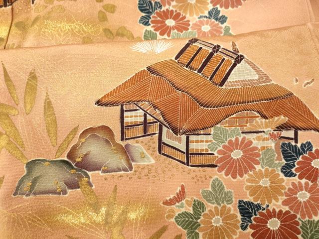 平和屋着物■豪華色留袖 手描き 刺繍 風景文 金糸 金彩 正絹 逸品 AABG6008fw
