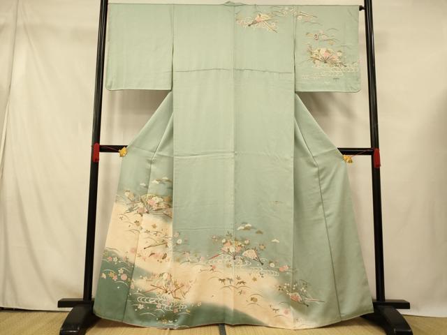 平和屋着物■訪問着 花蝶扇子文 暈し染め 金彩 正絹 逸品 AABG6013fw