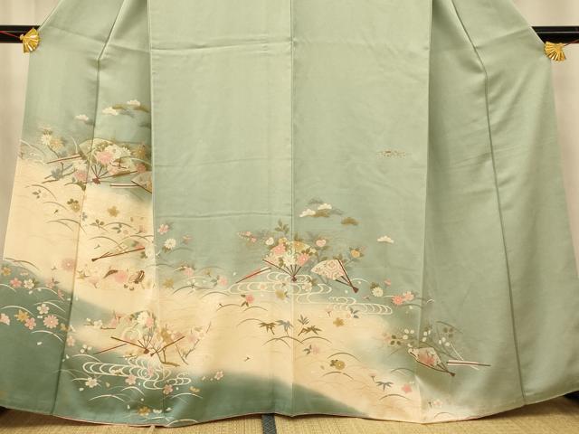 平和屋着物■訪問着 花蝶扇子文 暈し染め 金彩 正絹 逸品 AABG6013fw