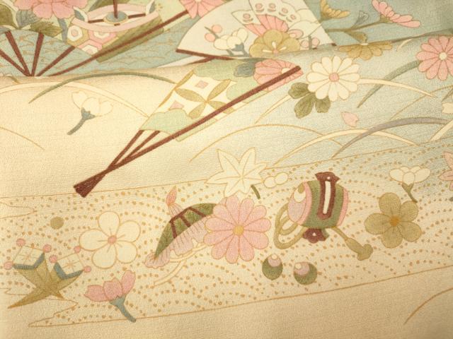 平和屋着物■訪問着 花蝶扇子文 暈し染め 金彩 正絹 逸品 AABG6013fw