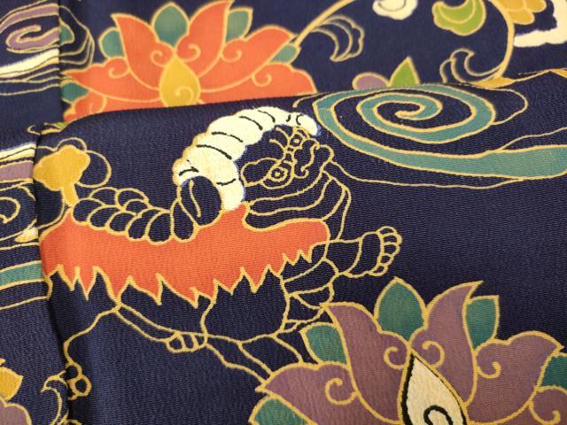 平和屋着物■上質な小紋 更紗花獅子文 正絹 逸品 AABG6014fw