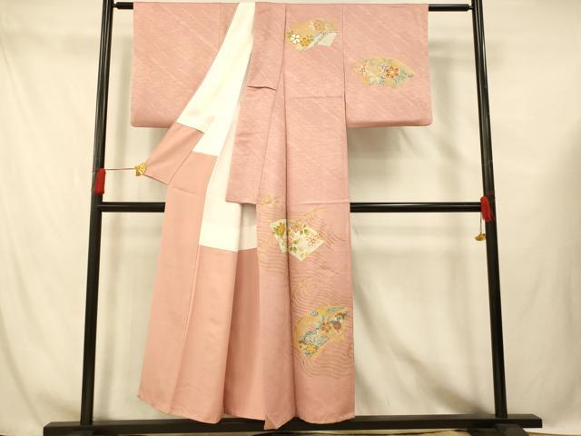 平和屋着物■訪問着 駒刺繍 地紙枝花文 金彩 正絹 逸品 AABG6020fw