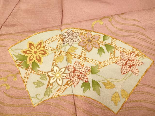 平和屋着物■訪問着 駒刺繍 地紙枝花文 金彩 正絹 逸品 AABG6020fw