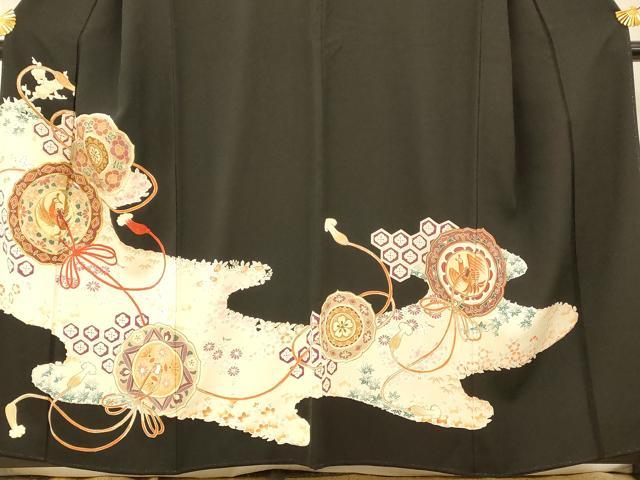 平和屋着物■豪華黒留袖 駒刺繍 花鳥絵皿文 金銀彩 正絹 逸品 AABG6036fw