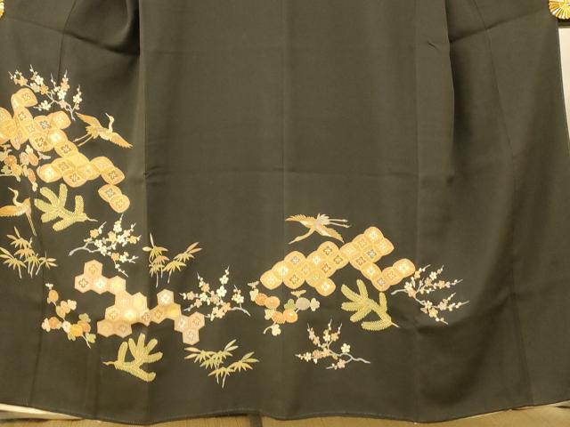 平和屋着物■豪華黒留袖 駒刺繍 飛鶴七宝花文 金彩 正絹 逸品 AABG6037fw