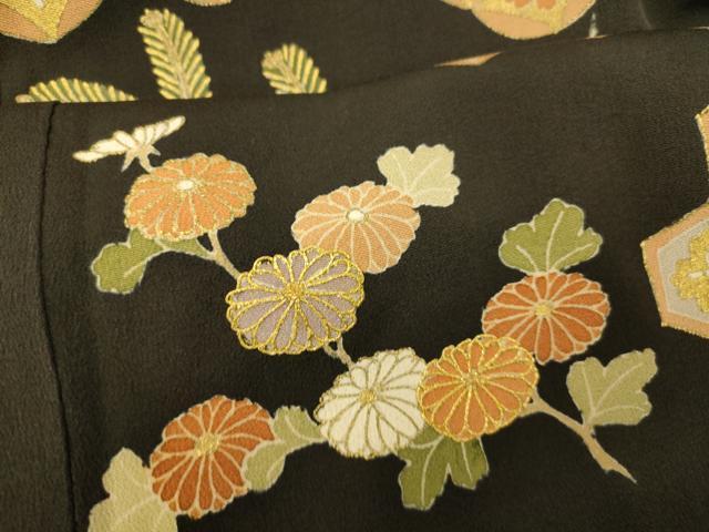 平和屋着物■豪華黒留袖 駒刺繍 飛鶴七宝花文 金彩 正絹 逸品 AABG6037fw