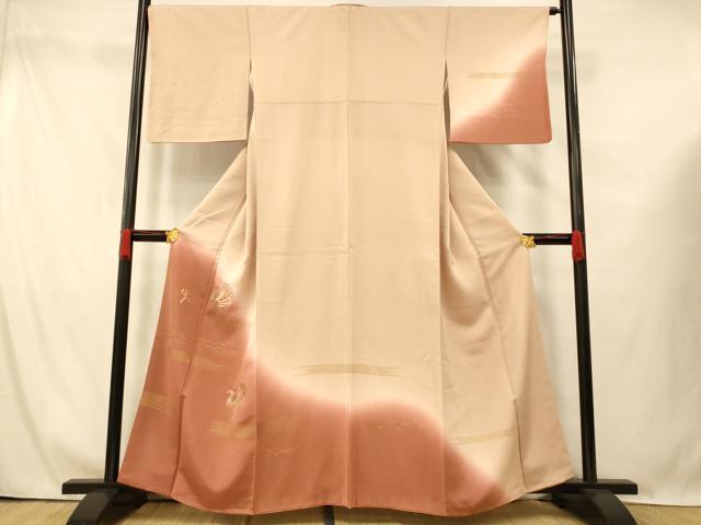 平和屋着物■訪問着 刺繍 花鳥霞文 暈し染め 金銀糸 金彩 正絹 逸品 AABG6040fw