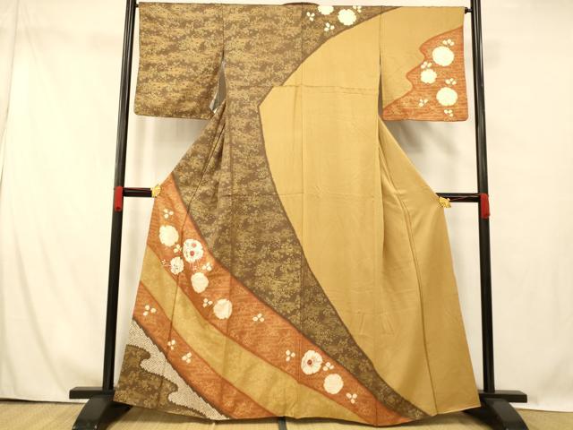 平和屋着物■訪問着 絞り 刺繍 雪輪草花文 金彩 正絹 逸品 AABG6046fw