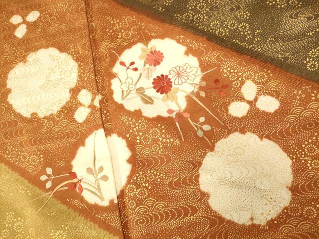 平和屋着物■訪問着 絞り 刺繍 雪輪草花文 金彩 正絹 逸品 AABG6046fw