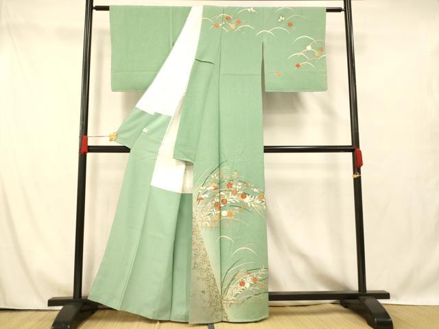 平和屋着物■訪問着 刺繍 草花芝文 暈し染め 金彩 正絹 逸品 未使用 AABG6055fw