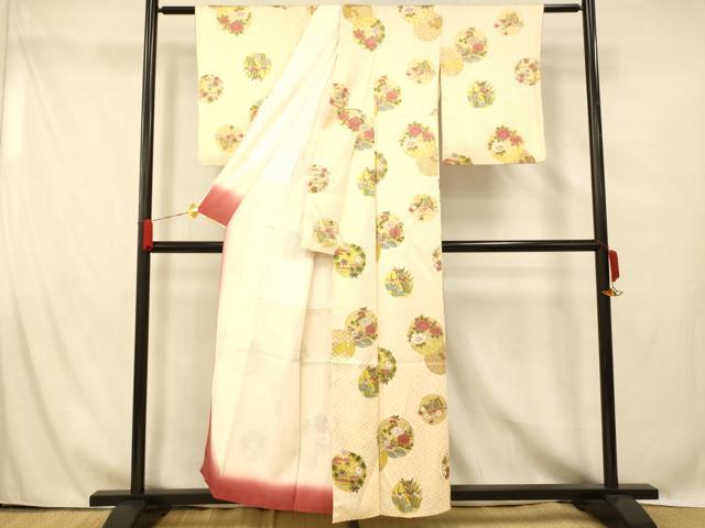平和屋着物■上質な小紋 草花丸文 正絹 逸品 AABG6057fw