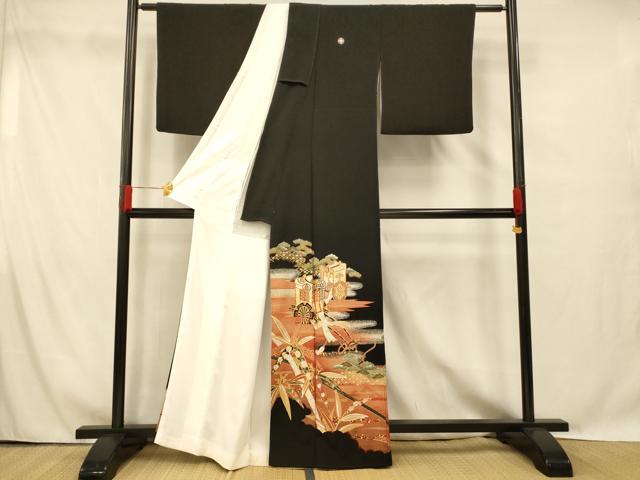 平和屋着物■豪華黒留袖 駒刺繍 御所車吉祥文様 松 竹 暈し染め 金銀彩 正絹 逸品 AABG6066fw