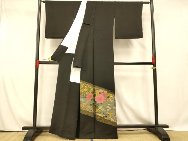 平和屋着物■豪華黒留袖 寿光織 雲取り枝花文 金銀糸 正絹 逸品 AABG6078fw