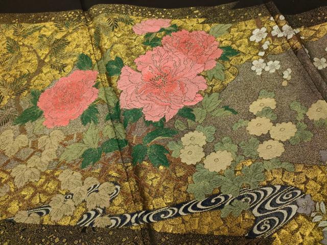 平和屋着物■豪華黒留袖 寿光織 雲取り枝花文 金銀糸 正絹 逸品 AABG6078fw