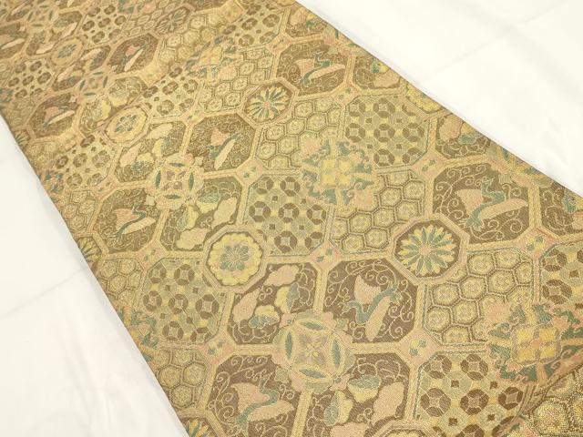 平和屋着物◎佐賀錦 六通柄袋帯 蜀江花鳥文 金糸 正絹 逸品 AABG6130wj