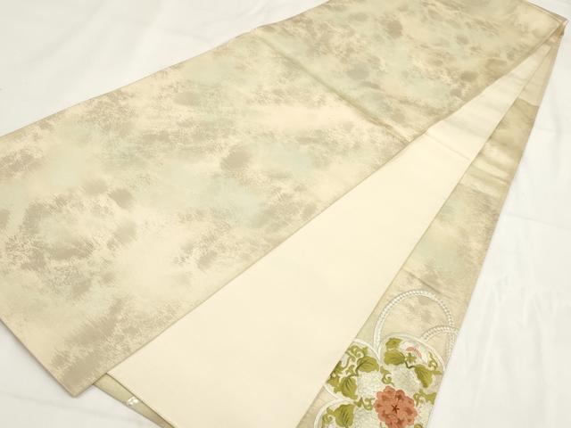 平和屋着物◎太鼓柄袋帯 刺繍 鳳凰花蝶文 正絹 逸品 AABG6141wj
