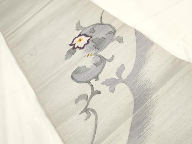 平和屋着物◎太鼓柄袋帯 紬地 花唐草文 銀糸 正絹 逸品 AABG6143wj