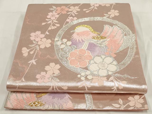 平和屋着物◎六通柄袋帯 唐織 鴛鴦花丸文 金銀糸 正絹 逸品 AABG6147wj