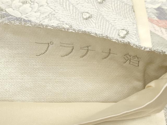 平和屋着物◎六通柄袋帯 唐織 プラチナ箔 楽園の孔雀 銀糸 正絹 逸品 AABG6225wj