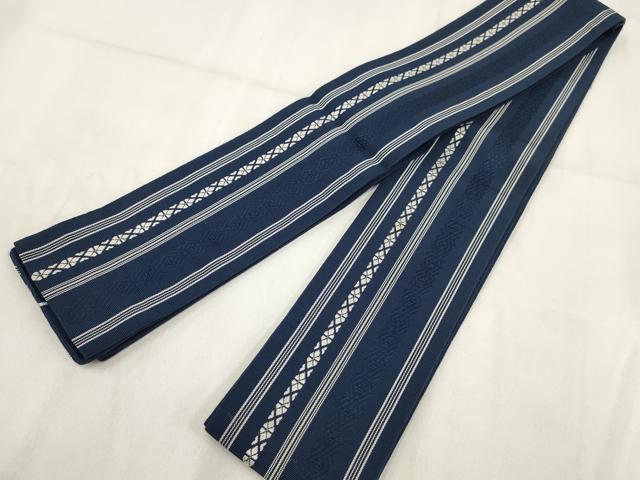 平和屋着物◎男性 本場筑前博多織 角帯 献上 紺青色 正絹 逸品 AABG6267wj
