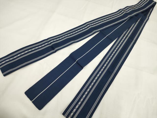 平和屋着物◎男性 本場筑前博多織 角帯 献上 紺青色 正絹 逸品 AABG6267wj