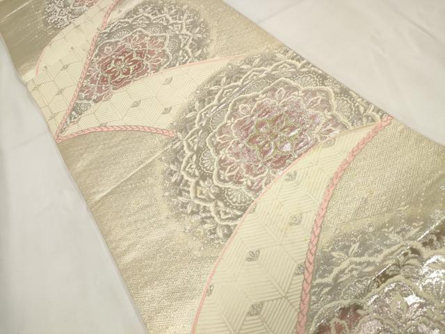 平和屋着物◎六通柄袋帯 吉祥花文 金銀糸 正絹 逸品 AABG6273wj