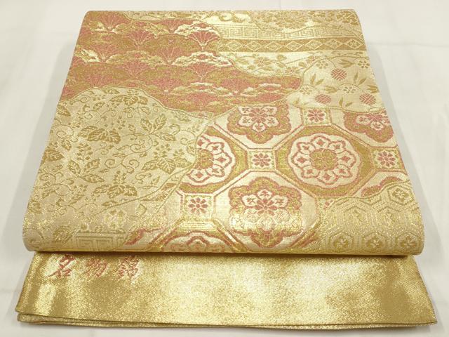 平和屋着物◎佐賀錦 六通柄袋帯 名物錦 道長吉祥花文 金糸 正絹 逸品 AABG6310wj