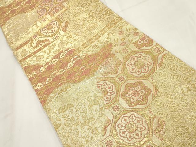 平和屋着物◎佐賀錦 六通柄袋帯 名物錦 道長吉祥花文 金糸 正絹 逸品 AABG6310wj