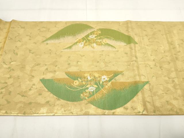 平和屋着物◎太鼓柄袋帯 遠山花文 金銀糸 引箔 正絹 逸品 AABG6317wj