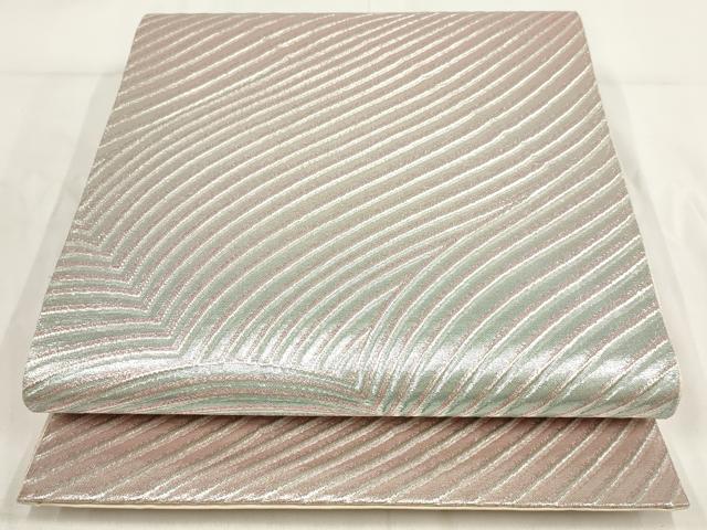 平和屋着物◎全通柄袋帯 縞 銀糸 正絹 逸品 AABG6346wj
