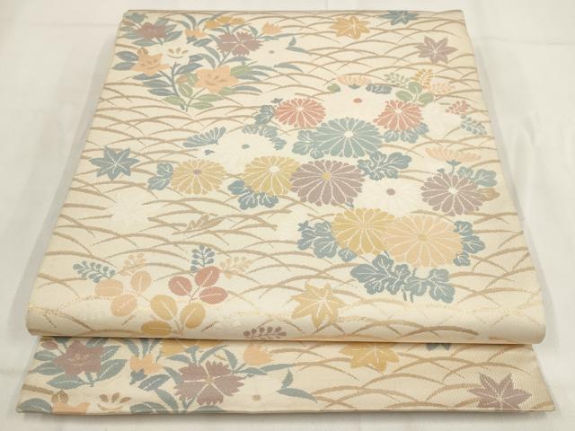 平和屋着物◎六通柄 本袋帯 草花文 金糸 正絹 逸品 AABG6358wj