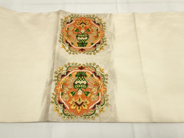 平和屋着物◎九寸開き名古屋帯 唐織 吉祥花文 金糸 正絹 逸品 AABG6366wj