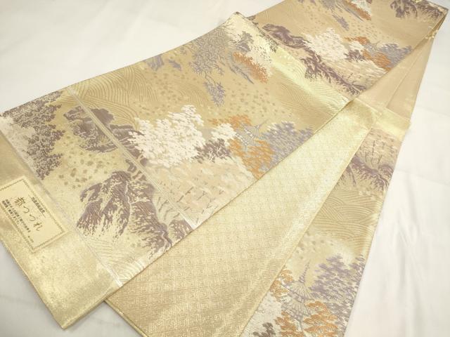 平和屋着物◎都つづれ 六通柄袋帯 流水風景文 金糸 正絹 逸品 AABG6376wj