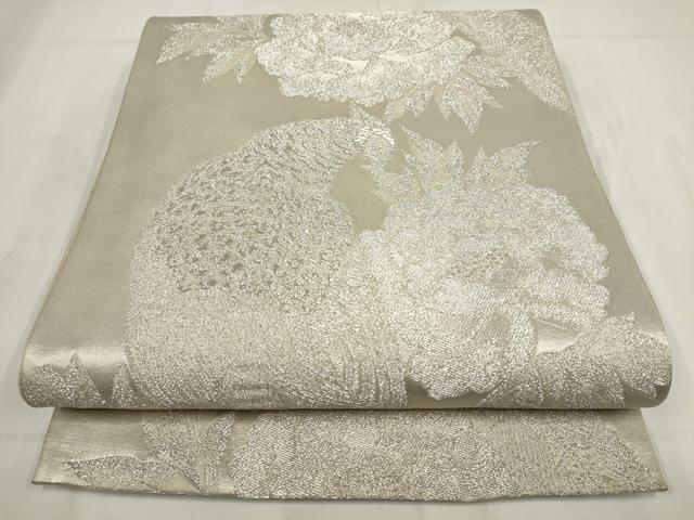 平和屋着物◎六通柄袋帯 花鳥文 銀糸 正絹 逸品 AABG6381wj