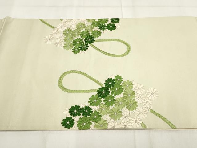 平和屋着物◎太鼓柄袋帯 刺繍 花尽くし 銀糸 正絹 逸品 AABG6384wj
