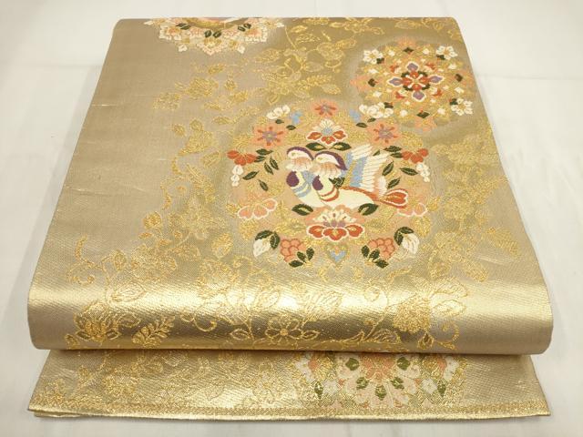 平和屋着物◎六通柄袋帯 花鳥唐草文 金糸 正絹 逸品 AABG6391wj