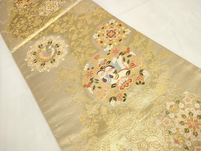 平和屋着物◎六通柄袋帯 花鳥唐草文 金糸 正絹 逸品 AABG6391wj