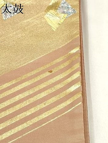 平和屋着物▼太鼓柄袋帯 斜め取り箔散らし文様 金銀彩 正絹 逸品 AABG6452wj