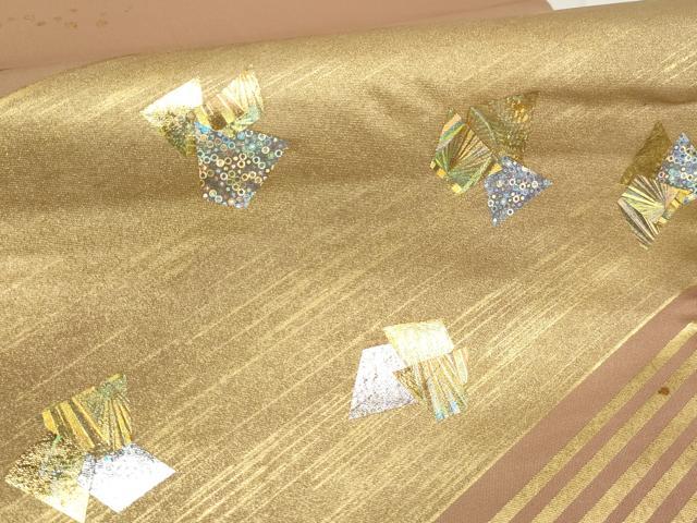 平和屋着物▼太鼓柄袋帯 斜め取り箔散らし文様 金銀彩 正絹 逸品 AABG6452wj