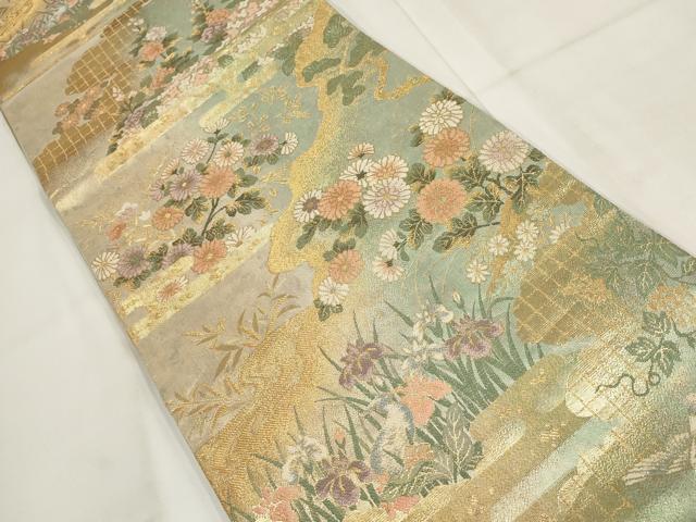 平和屋着物▼六通柄袋帯 道長花鳥文 金糸 正絹 逸品 AABG6460wj