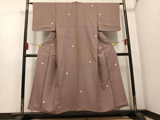 平和屋着物●上質な小紋 お召地 刺繍 吉祥草花文 金銀糸 正絹 逸品 AABG6491ph