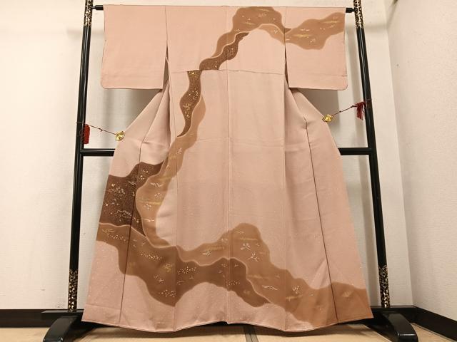 平和屋着物●訪問着 飛鳥草花文 暈し染め 金彩 正絹 逸品 AABG6493ph